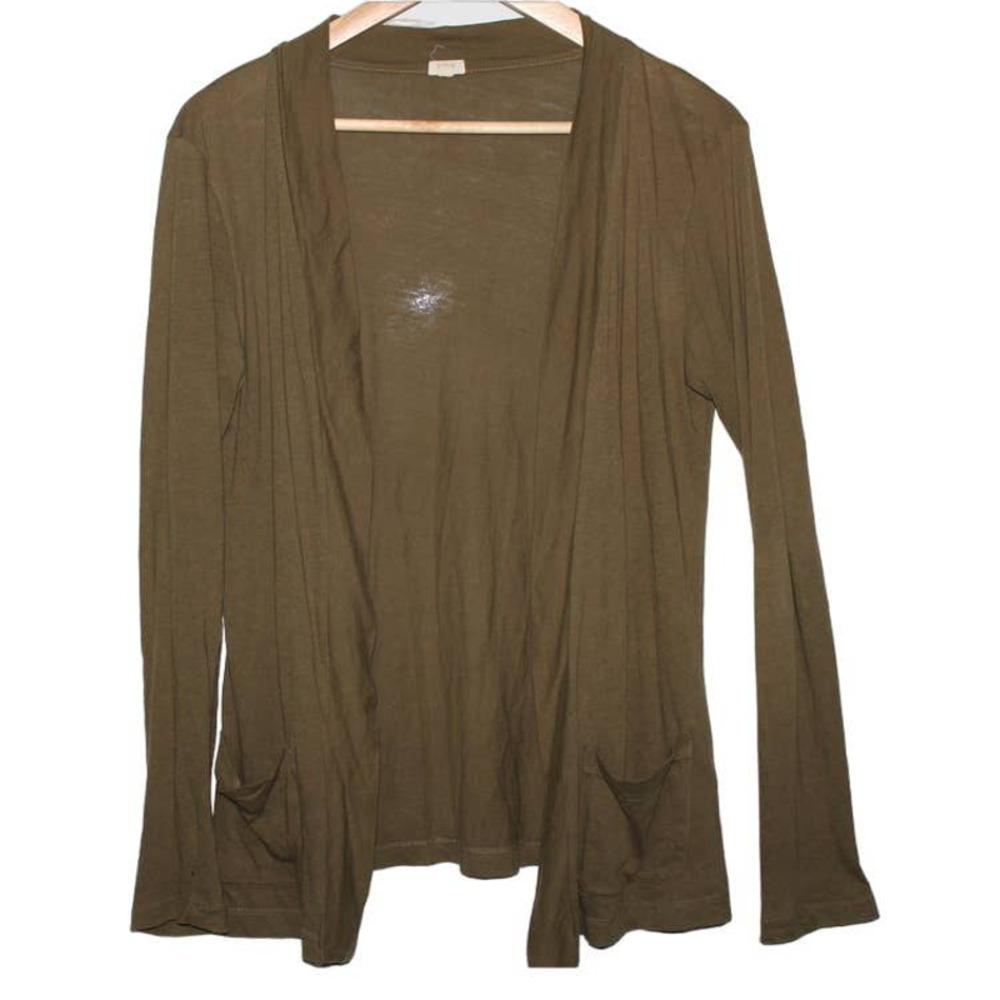 Women's J. Crew Olive Green Cotton Long Sleeve Open Cardigan Sweater Top Size S